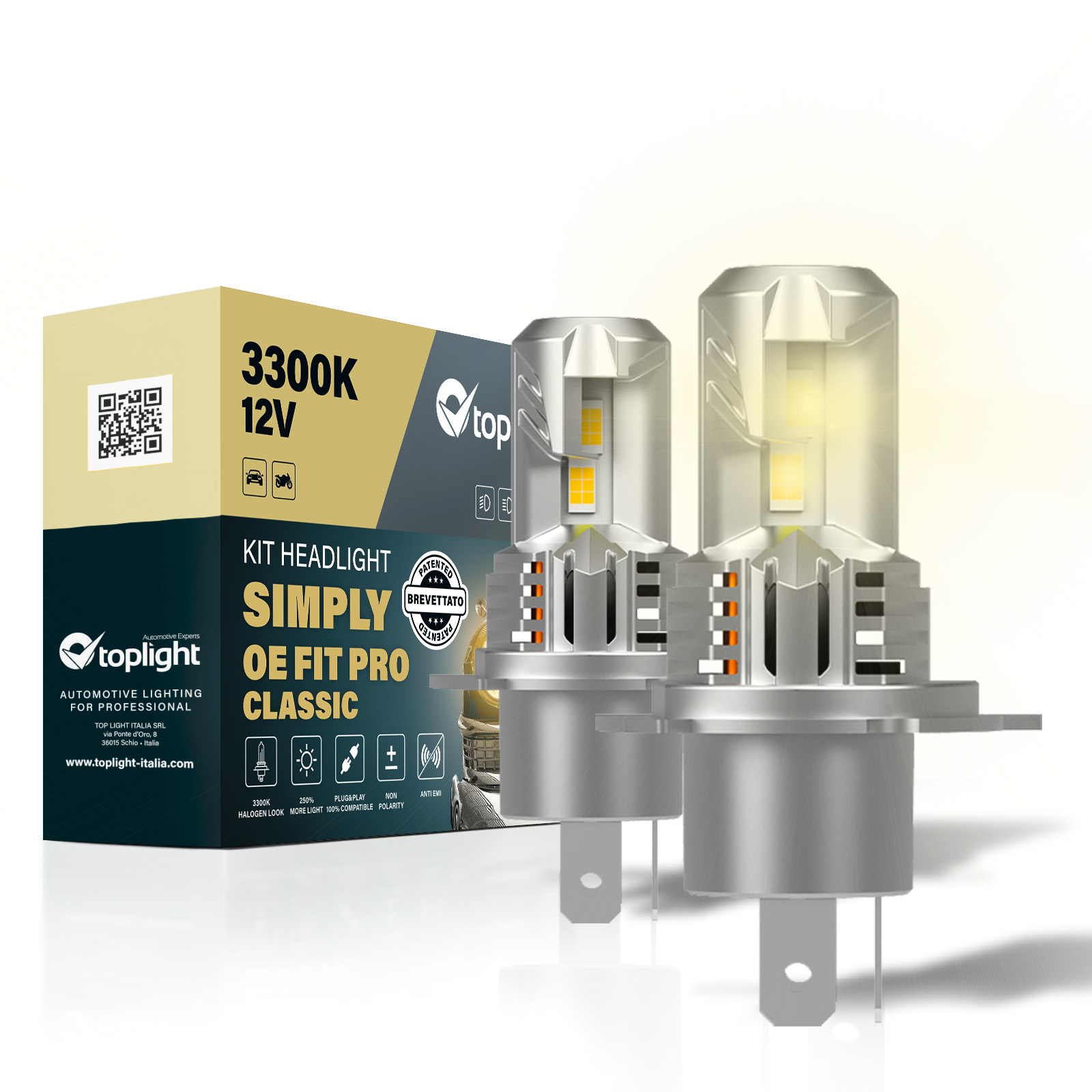 Kit Simply H4 Oe Fit Pro Classic 3300K ( 2 Pcs ) •Codice articolo 417594C•EAN 8057587715232